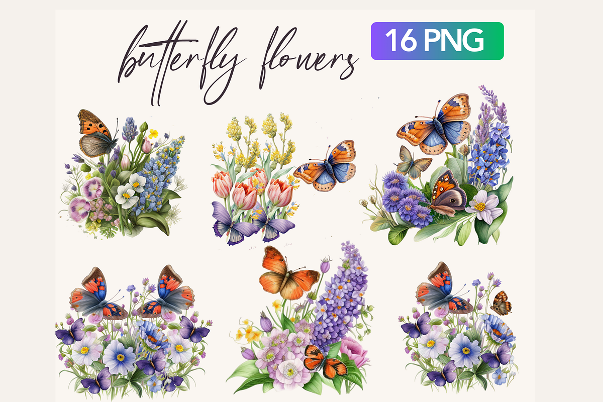 Flowers Butterfly PNG Sublimation, an Animal Illustration by TimCanvaTemplate (Photo 1 of 5)