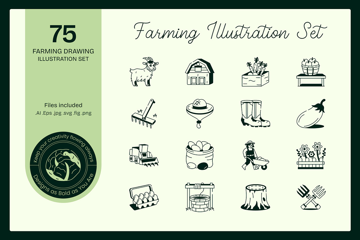 Farming Drawing Illustration Set, an Outline Icon by Vectors Market (Photo 1 of 8)