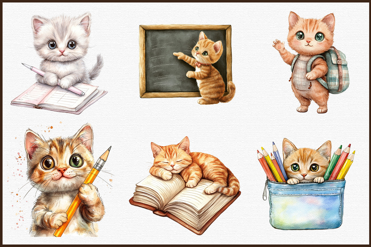 Cat Back to School Clipart, an Illustration by Sublimation Artist (Photo 3 of 6)