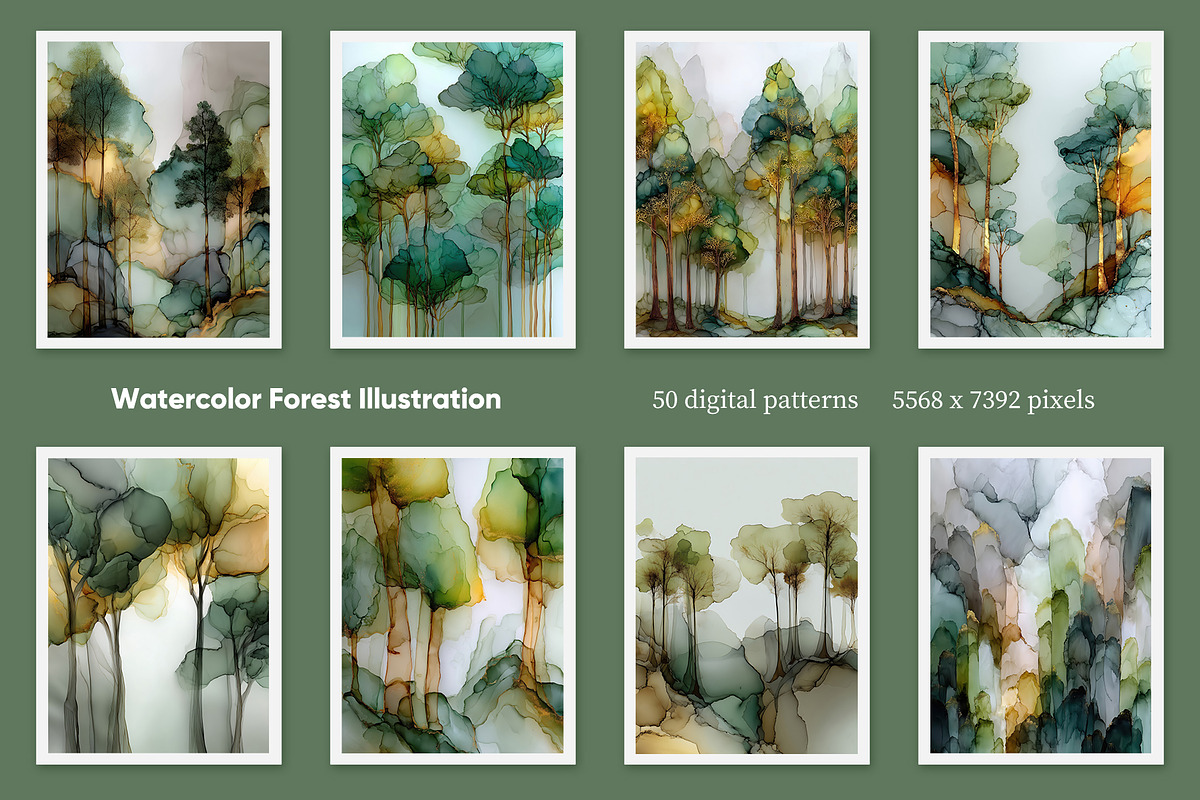 Watercolor Forest Illustration, a Decorative Illustration by Housui Patterns (Photo 2 of 12)