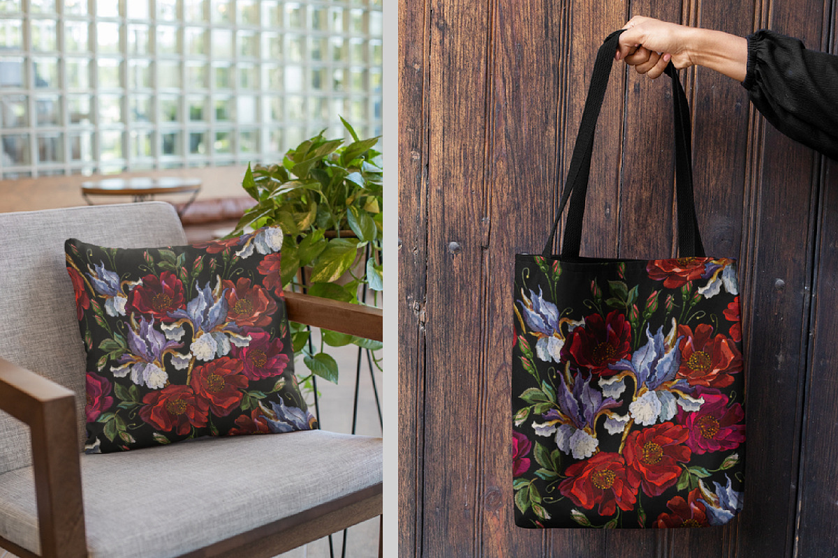 Blue irises and red roses, a Pattern Graphic by Matrioshka (Photo 5 of 6)