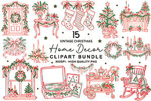 Vintage Christmas Home Decor Clipart