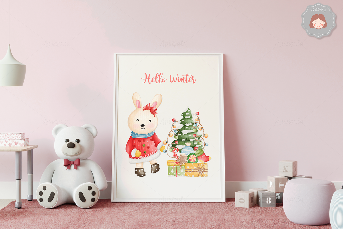 Watercolor Christmas Santa Animals, an Animal Illustration by Apixsala (Photo 17 of 18)