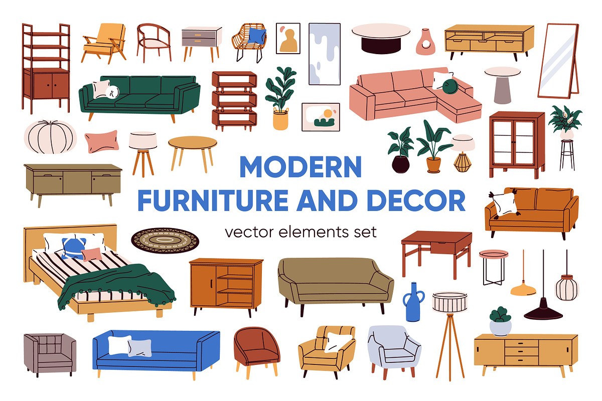 Modern furniture set. Home decor, an Object Illustration by Good Studio (Photo 1 of 7)
