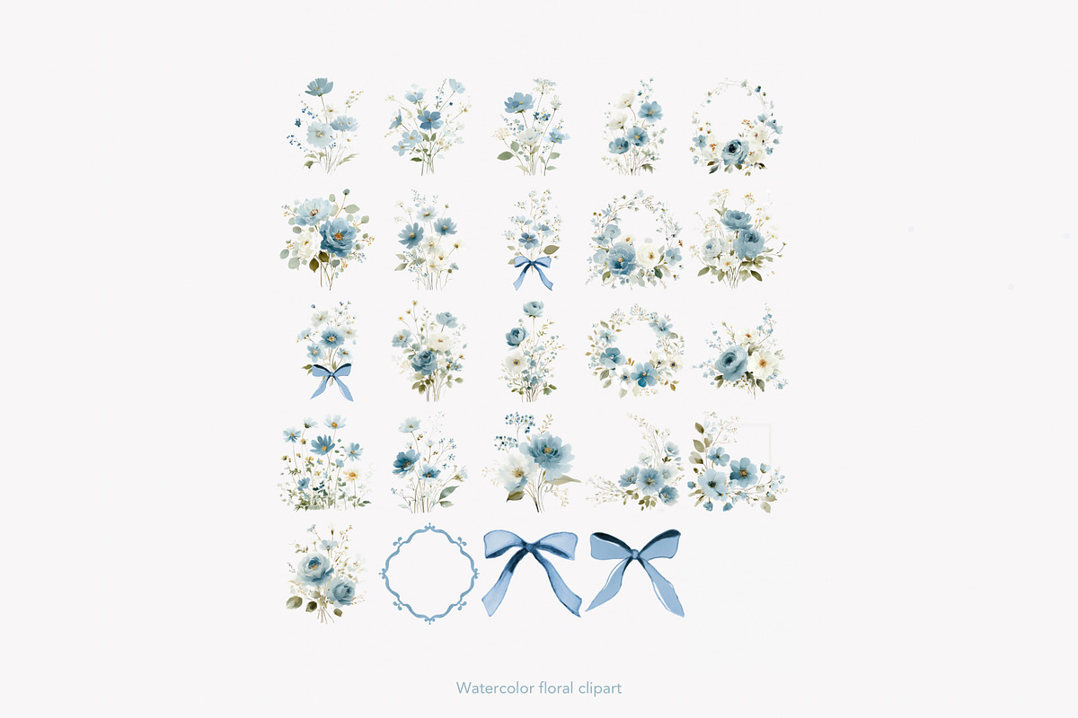watercolor blue preppy floral clipar, an Illustration by Patishop Art (Photo 10 of 10)