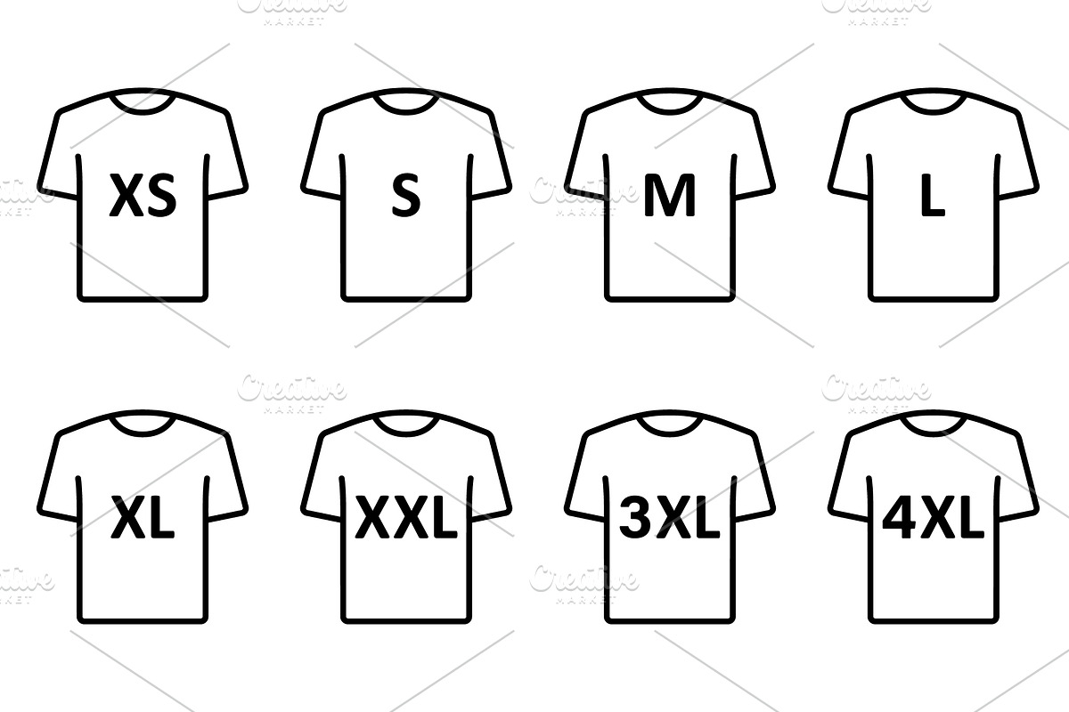 T-shirt Size Icon Set, an Object Illustration by Vector Creator