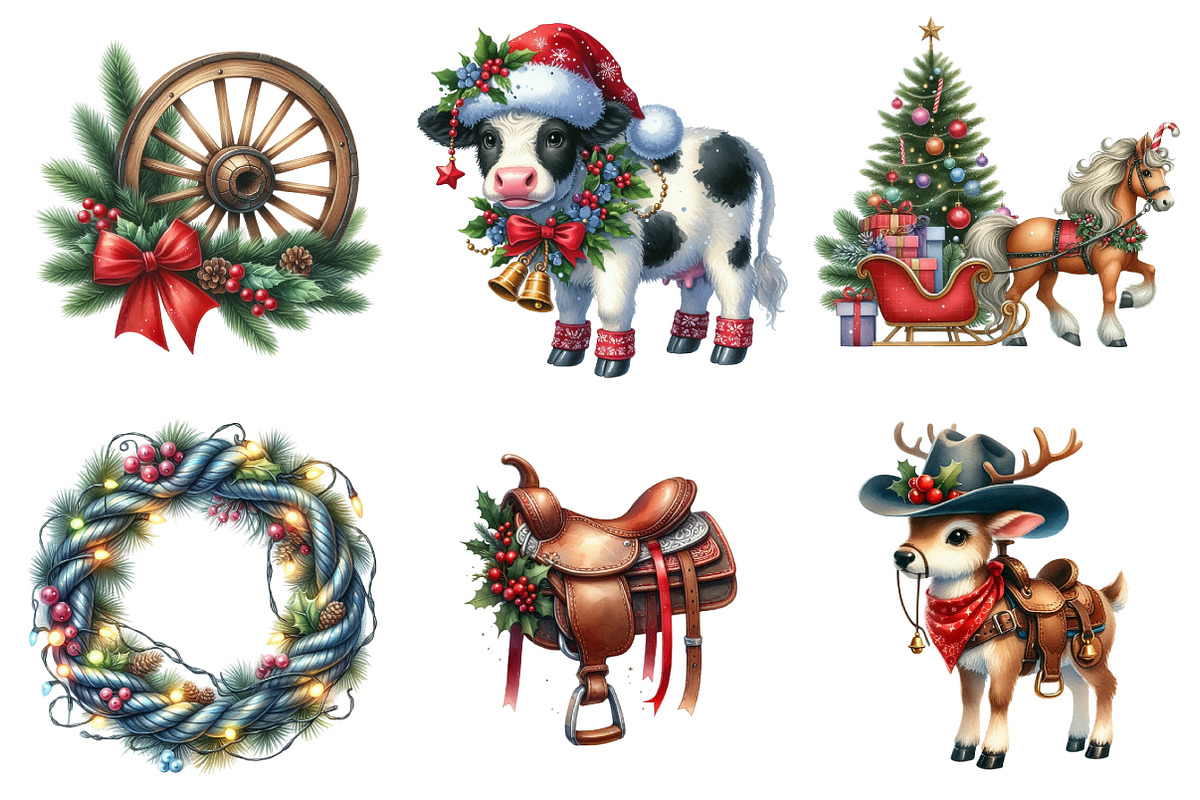 Christmas western clipart bundle, an Illustration by SinaCreation (Photo 4 of 7)