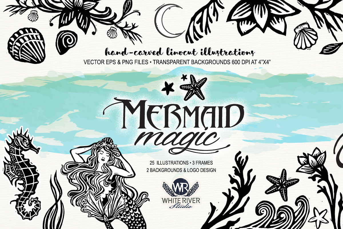 Mermaid Magic Linocuts, a Graphic by WhiteRiverStudio (Photo 3 of 5)