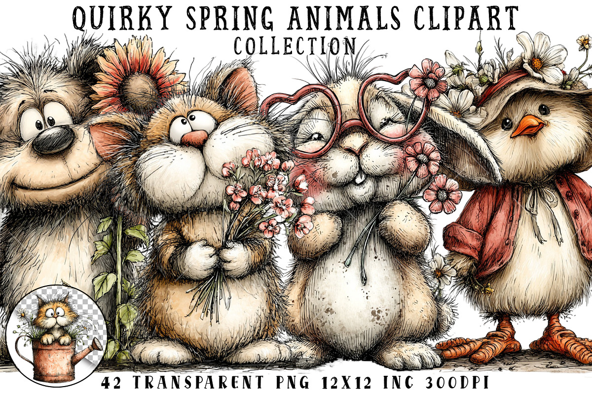 Quirky Spring Animals Clipart, an Illustration by OK Design (Photo 1 of 6)