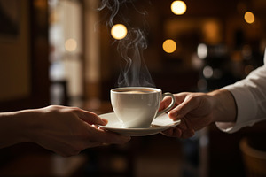 A steaming cup of coffee, a Food & Drink Photo by professorinc