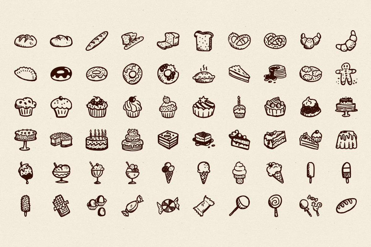 60 Hand-Drawn Desserts Icons, an Icon by Hand-Drawn Goods (Photo 2 of 2)