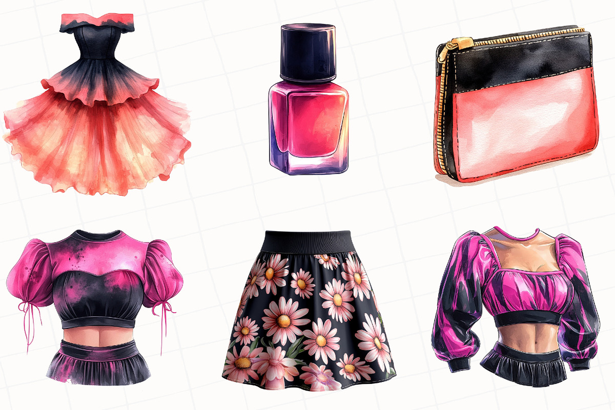 Watercolor Summer Fashion Clipart, an Illustration by OK Design (Photo 2 of 5)
