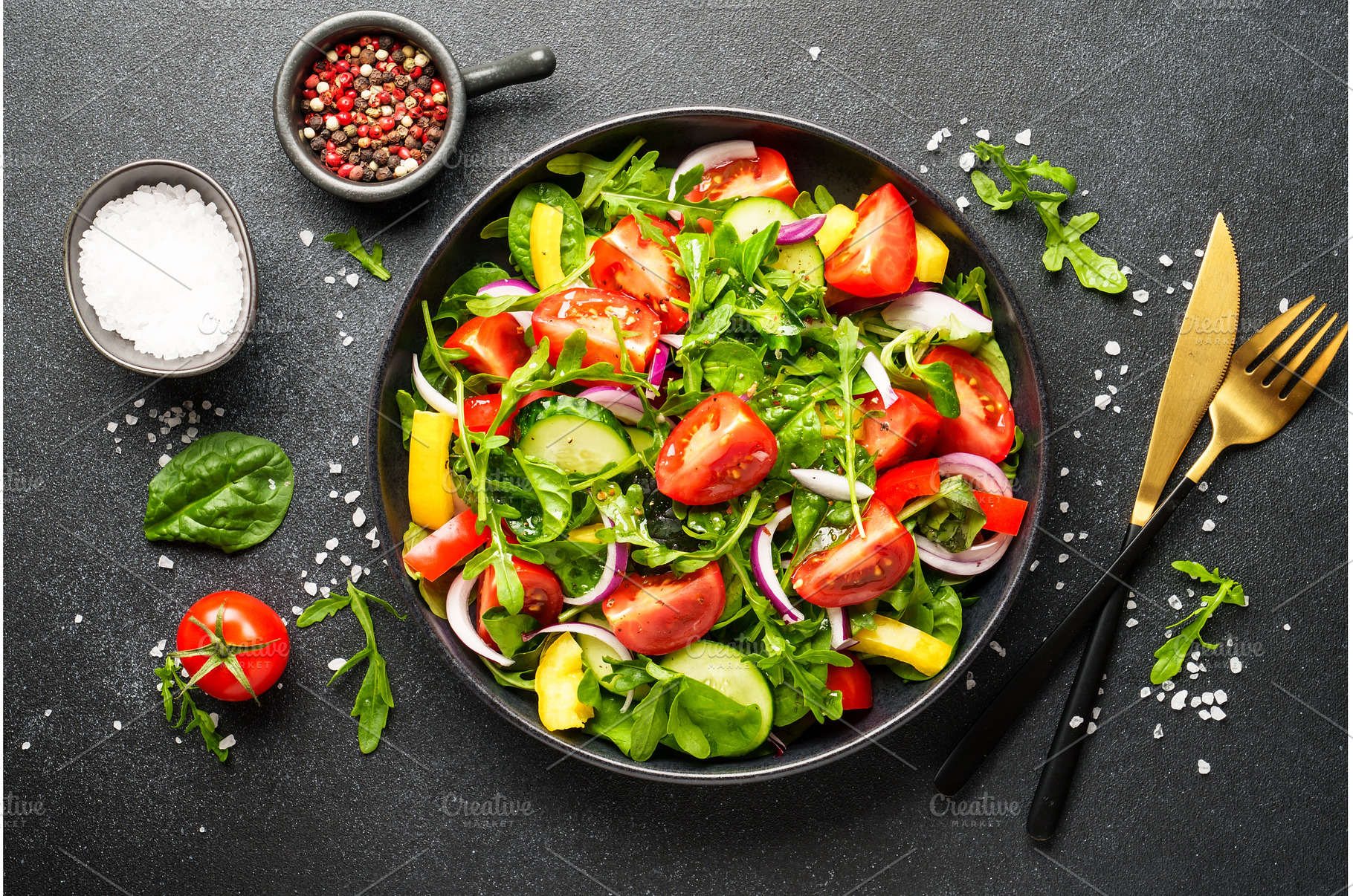 Fresh salad with leaves and, a Food & Drink Photo by Nadia-nb
