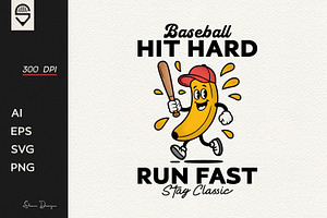 Funny Banana Mascot, Baseball Sports, a Sport Illustration by shaondesigns