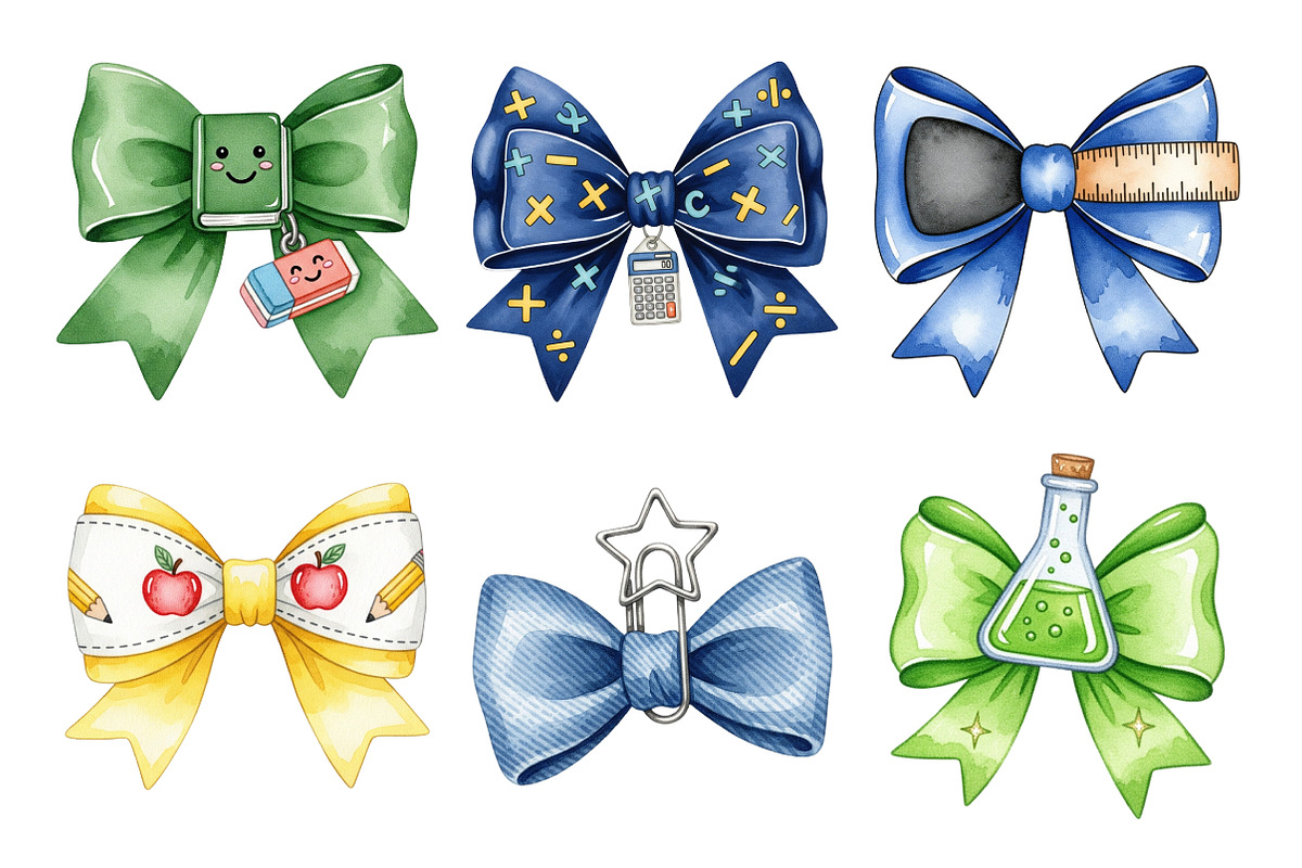 Watercolor Back to School Bow Clipar, an Illustration by Daily.Designs (Photo 2 of 5)