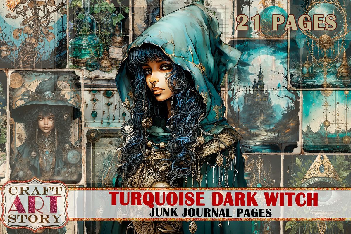 Turquoise dark witch Junk Journal, a Person Illustration by CraftArtStory (Photo 1 of 6)