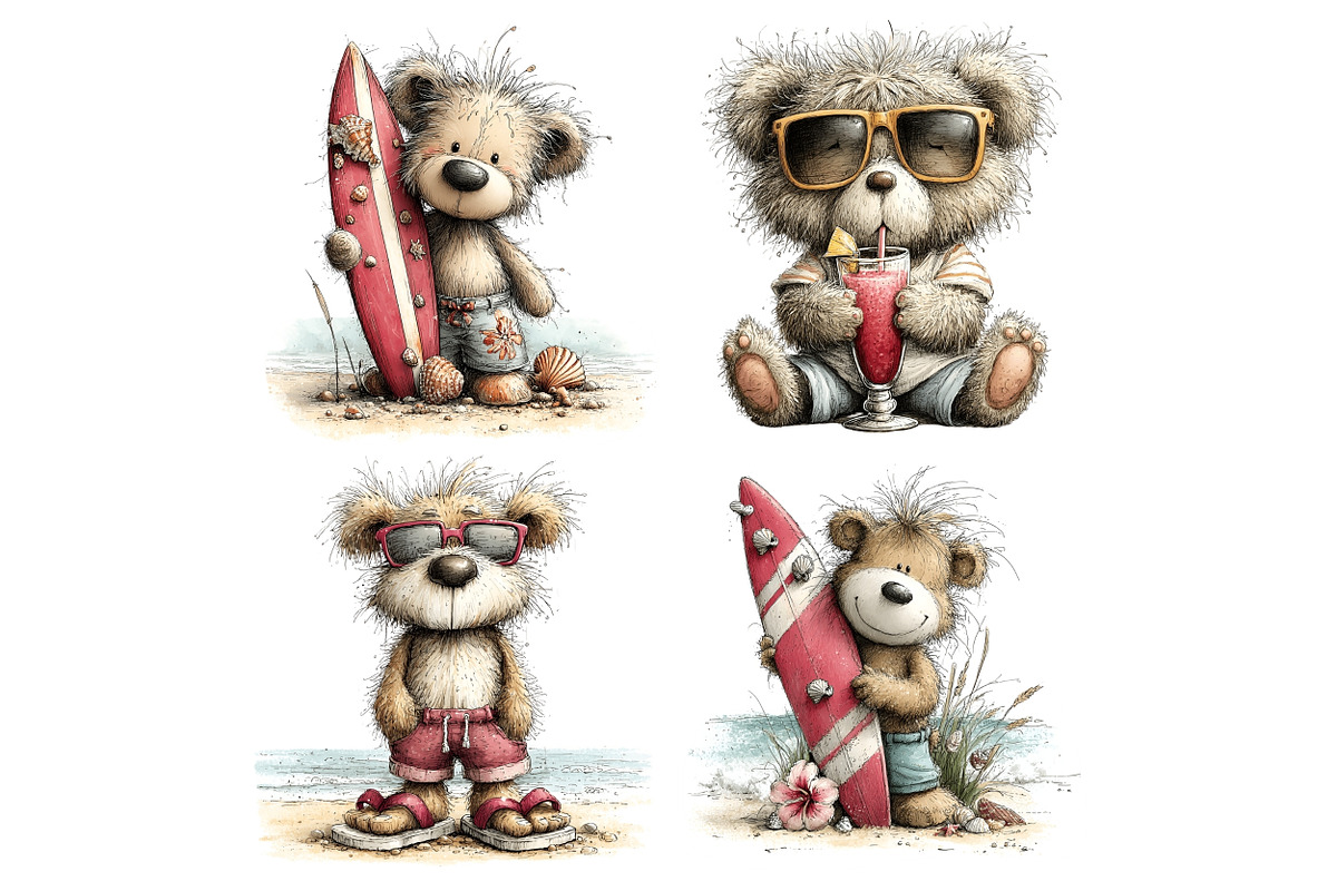 Summer Bear PNG Clipart Bundle, a Seasonal Illustration by Nicolle's Colorful Art (Photo 4 of 4)