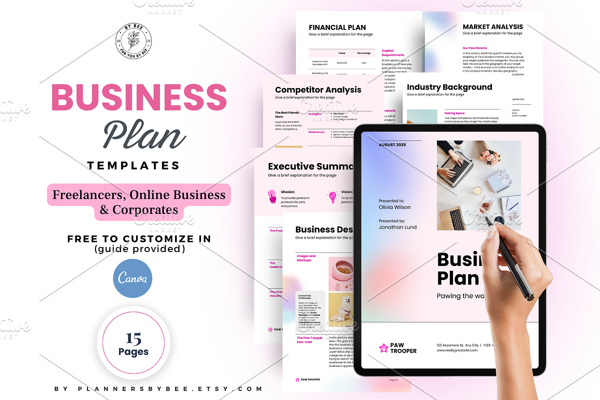 Business Plan Template, Pitch Deck, a Print Template by PlannersByBee (Photo 1 of 3)