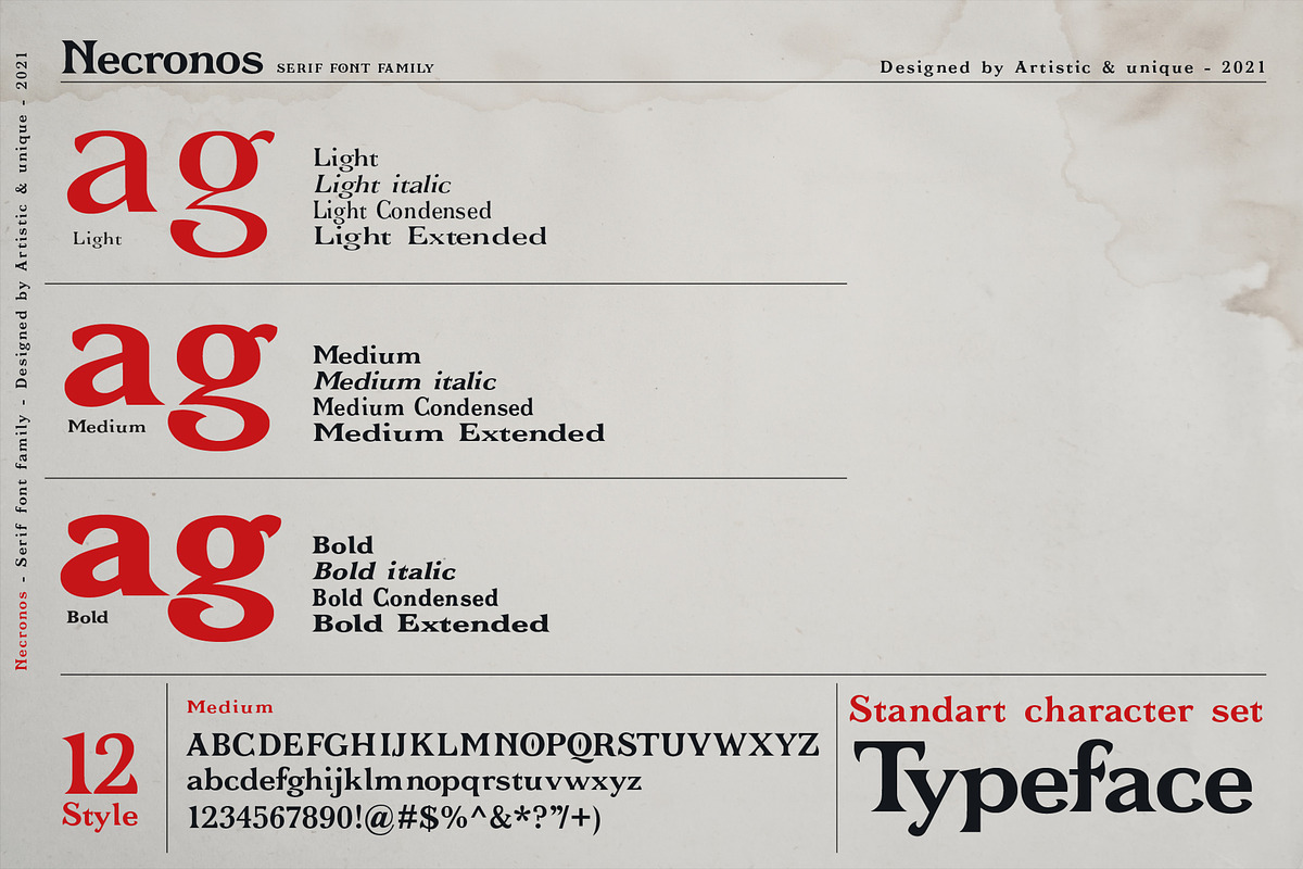 Necronos - Serif font family, a Serif Font by Artistic & Unique (Photo 3 of 15)