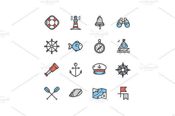 Nautical Sea Icon Set. Vector