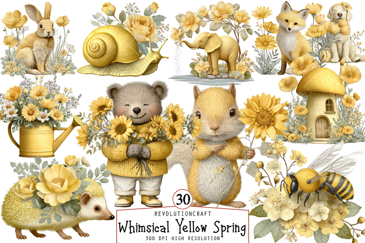 Whimsical Yellow Spring Clipart, an Illustration by OK Design (Photo 1 of 6)