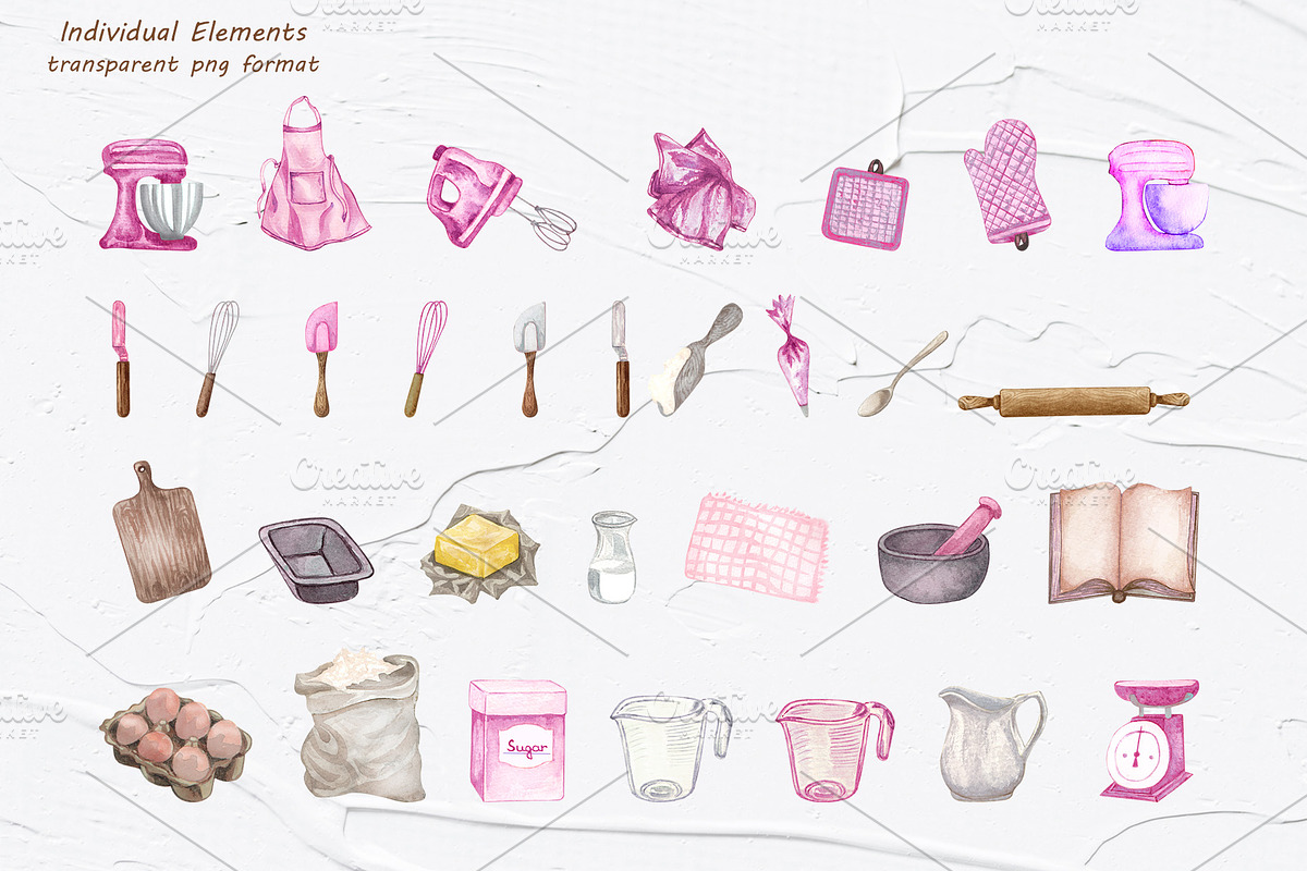 Home Bakery Watercolor Set, a Food Illustration by BarvArt (Photo 10 of 15)
