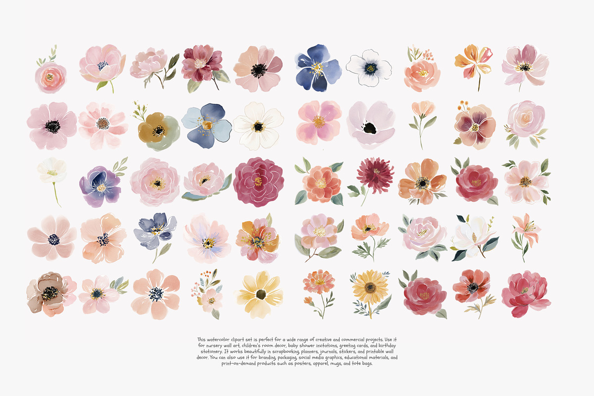 watercolor floral clipart set, a Decorative Illustration by Patishop Art (Photo 8 of 10)