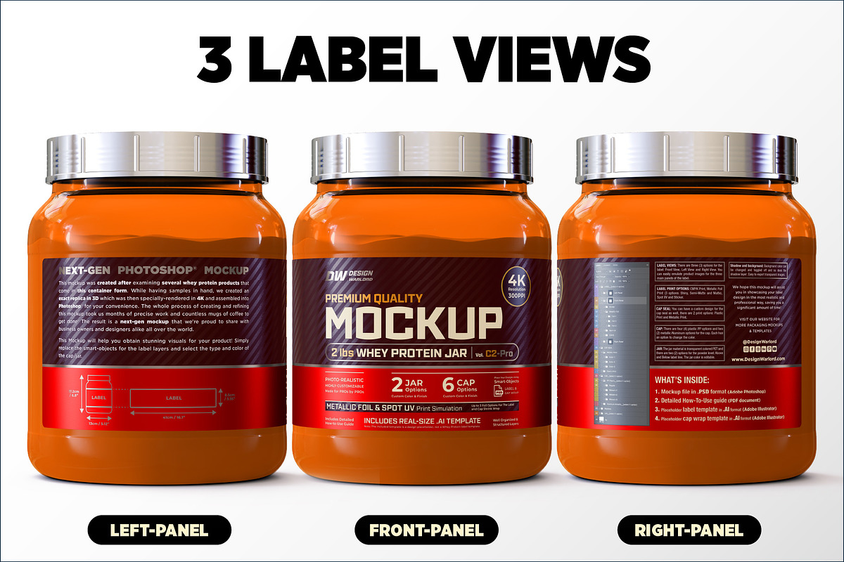 2lb Whey Protein Jar Mockup C2-Pro, a Packaging Mockup by Design Warlord (Photo 6 of 16)
