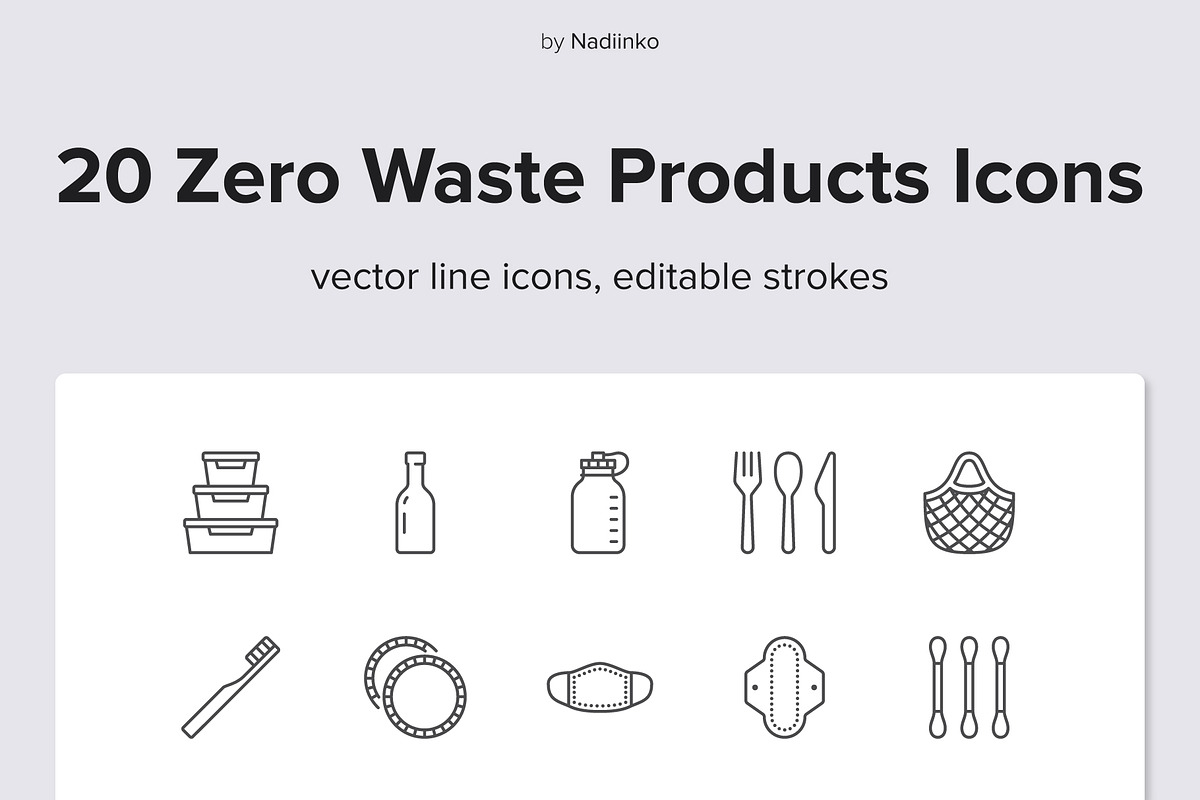 Zero Waste Products Icons, an Outline Icon by Nadiinko (Photo 1 of 2)
