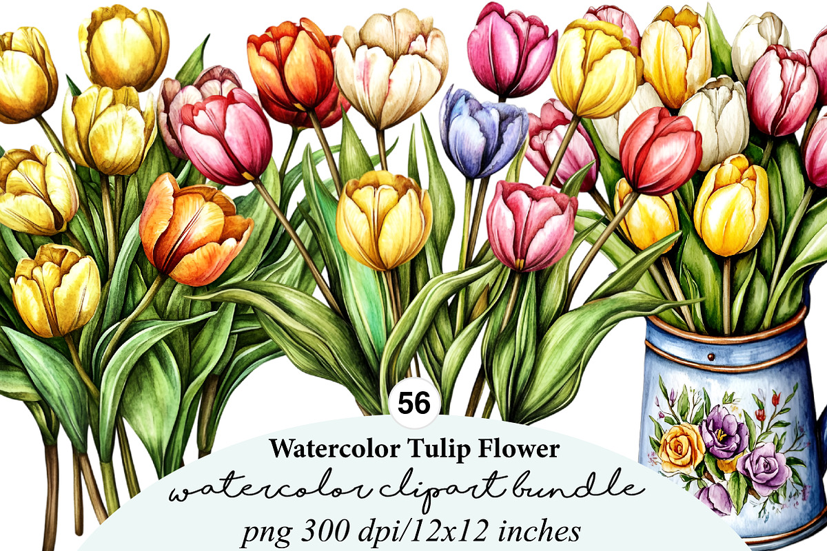 watercolor tulip flower clipart, an Illustration by GatewayDesign (Photo 1 of 9)