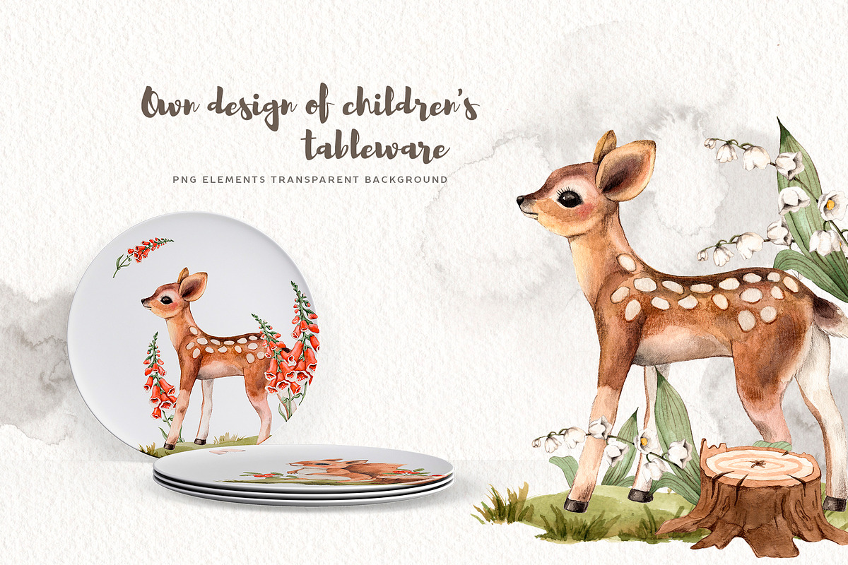 Watercolor Forest Little Animals set, an Animal Illustration by Alamella (Photo 10 of 17)