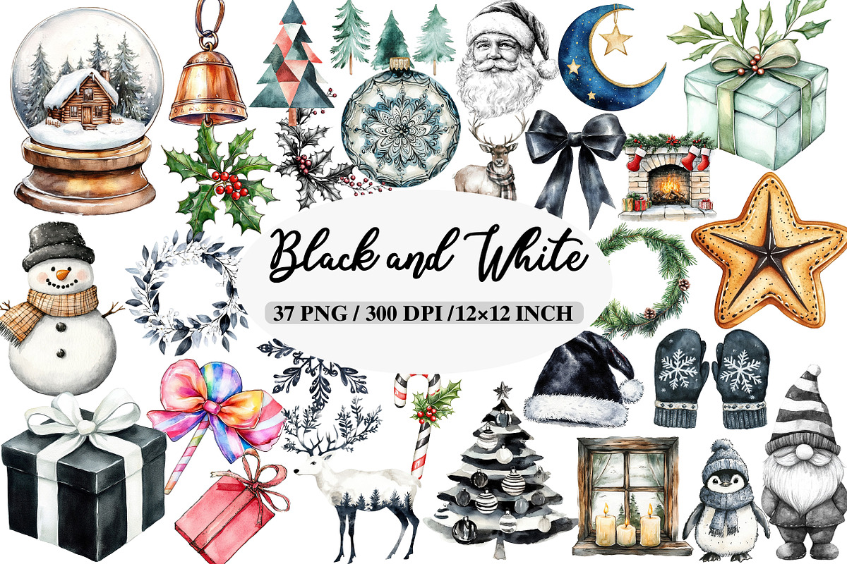 Black and White Christmas Clipart, an Illustration by Daily.Designs (Photo 1 of 5)