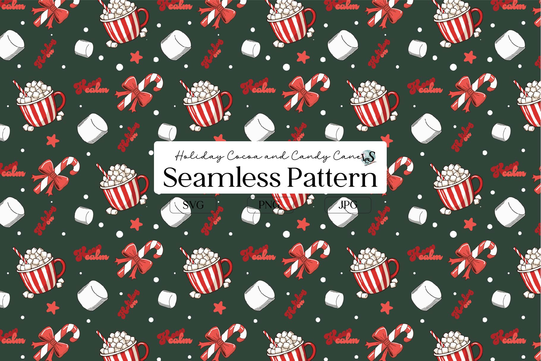 Candy Cane and Marshmallow Pattern, a Pattern Graphic by Little
