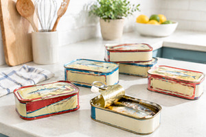 Cans of sardines on kitchen counter, a Photo by Dvoevnore photos