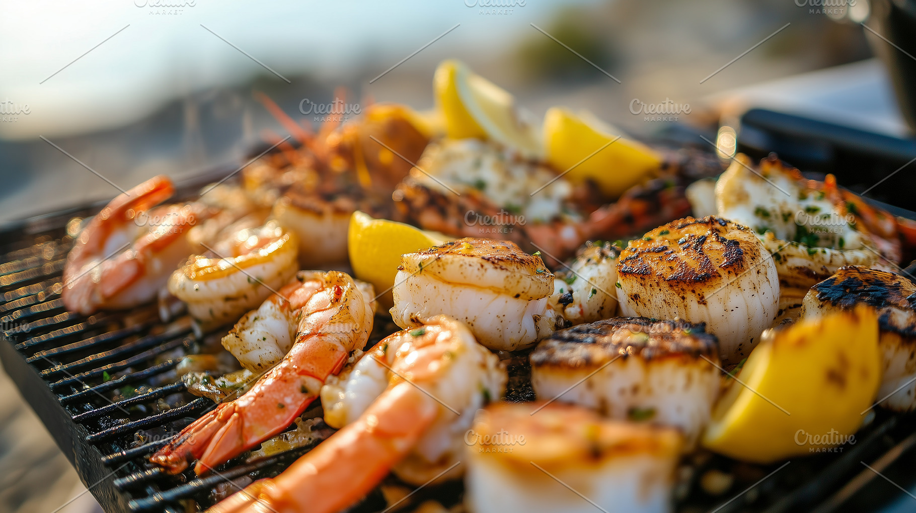 Shrimps, scallops skewers and lemon, a Food & Drink Photo by MistyDay