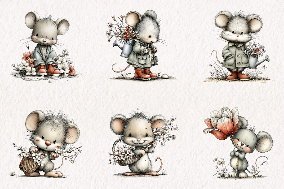 Funny Spring Mouse Clipart, a Seasonal Illustration by CreationArt (Photo 3 of 7)