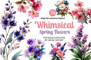 Whimsical Spring Flowers Clipart, an Illustration by DreamArtGraphic