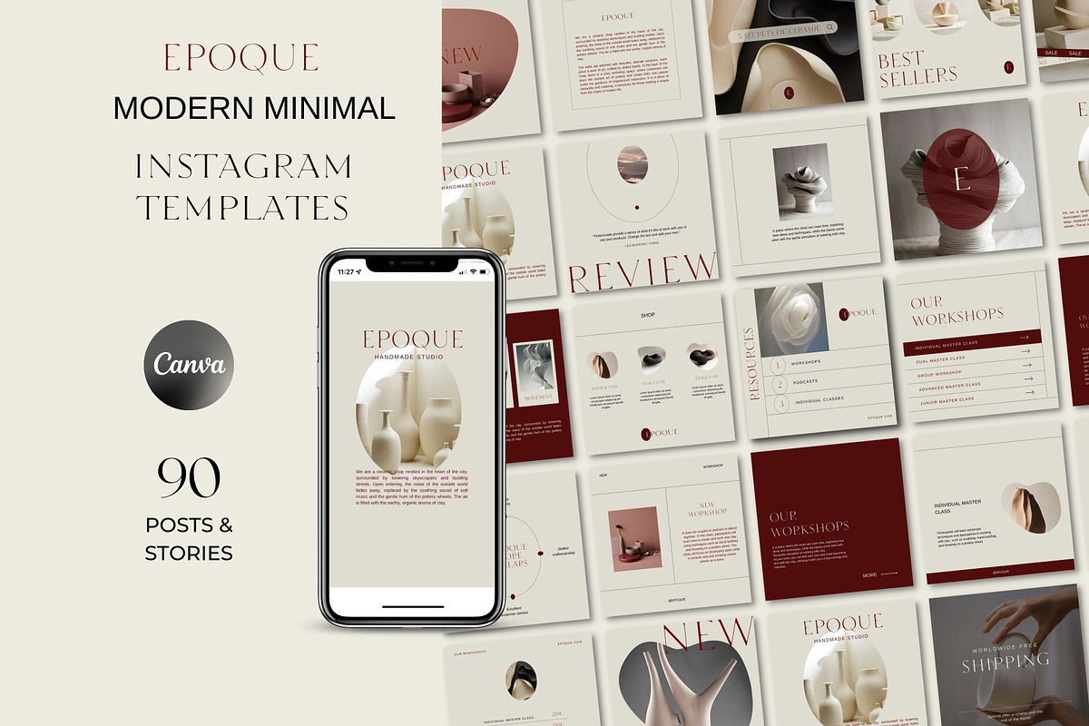 EPOQUE Aesthetic Canva Templates, a Social Media Template by Studio Suvelle (Photo 1 of 11)