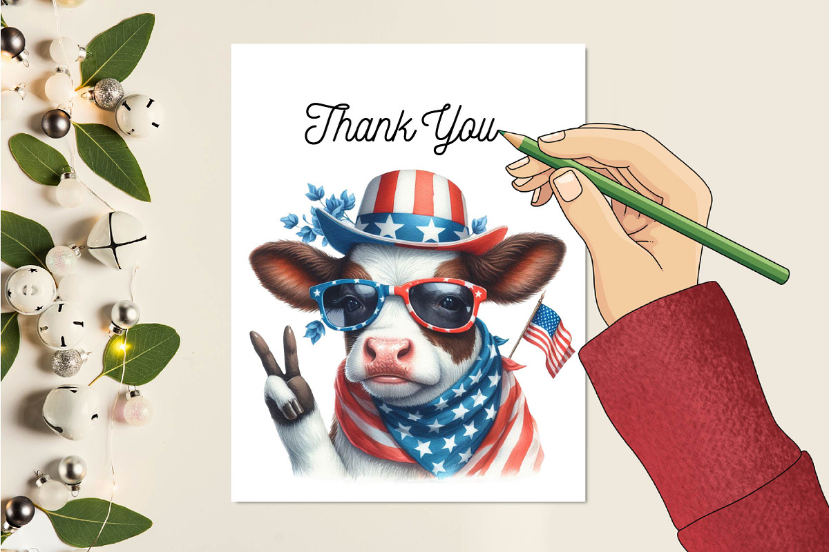 Watercolor Patriotic Cow PNG Clipart, an Animal Illustration by Craft Nest (Photo 2 of 4)