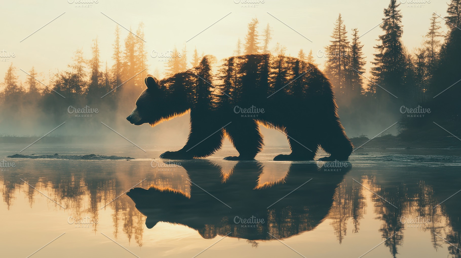 Bear traversing tranquil waters at d, a Background Photo by Pixeness