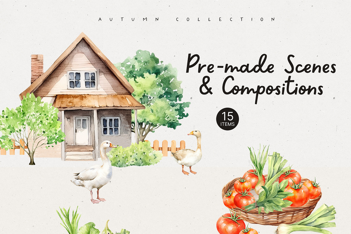 Farmhouse Harvest Watercolor Set, a Seasonal Illustration by Sunshine Art (Photo 8 of 10)