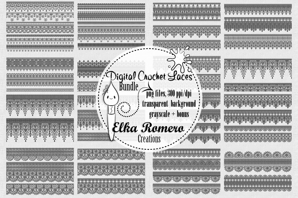Digital Crochet Laces Bundle, an Object Graphic by Elka Romero Creations (Photo 3 of 5)