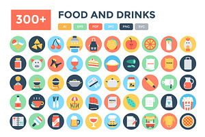 300 Flat Food And Drinks Icons