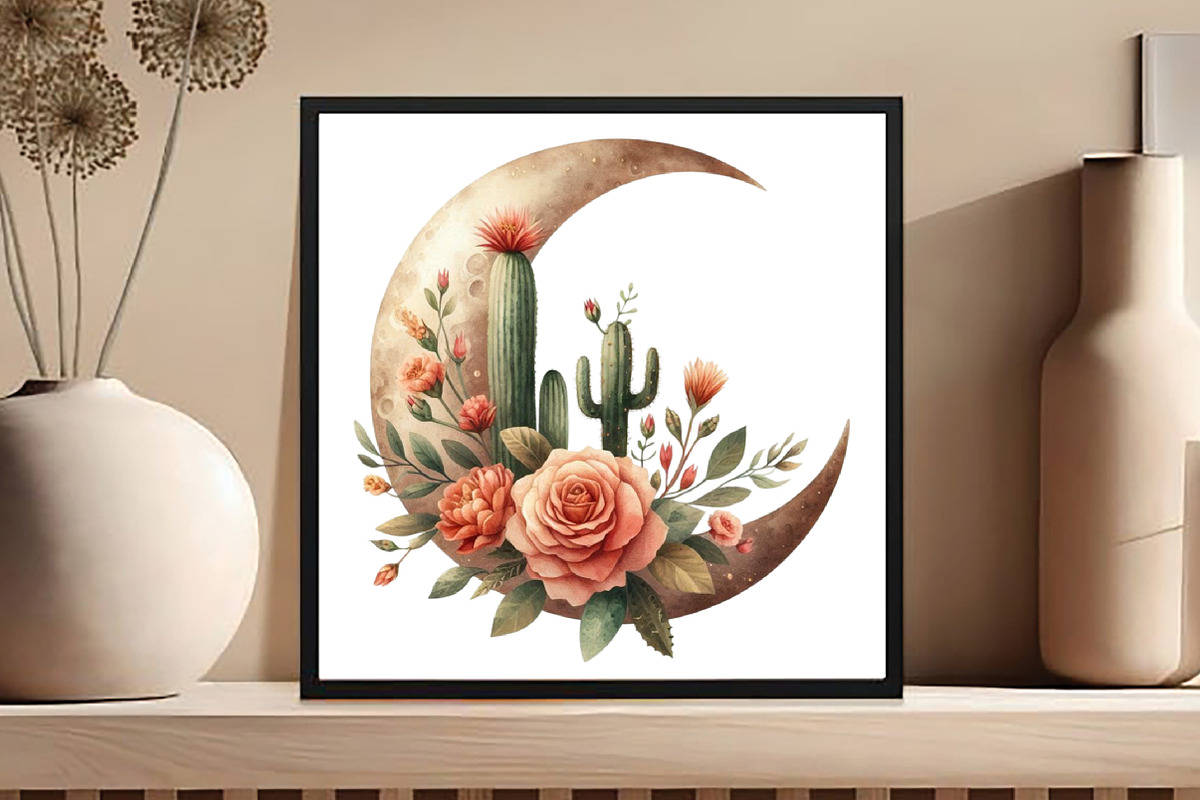Watercolor Boho Moon Floral Clipart, an Illustration by DreamCafeArt (Photo 4 of 5)