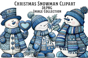 Christmas Blue Snowman Clipart, an Illustration by Dream Creation