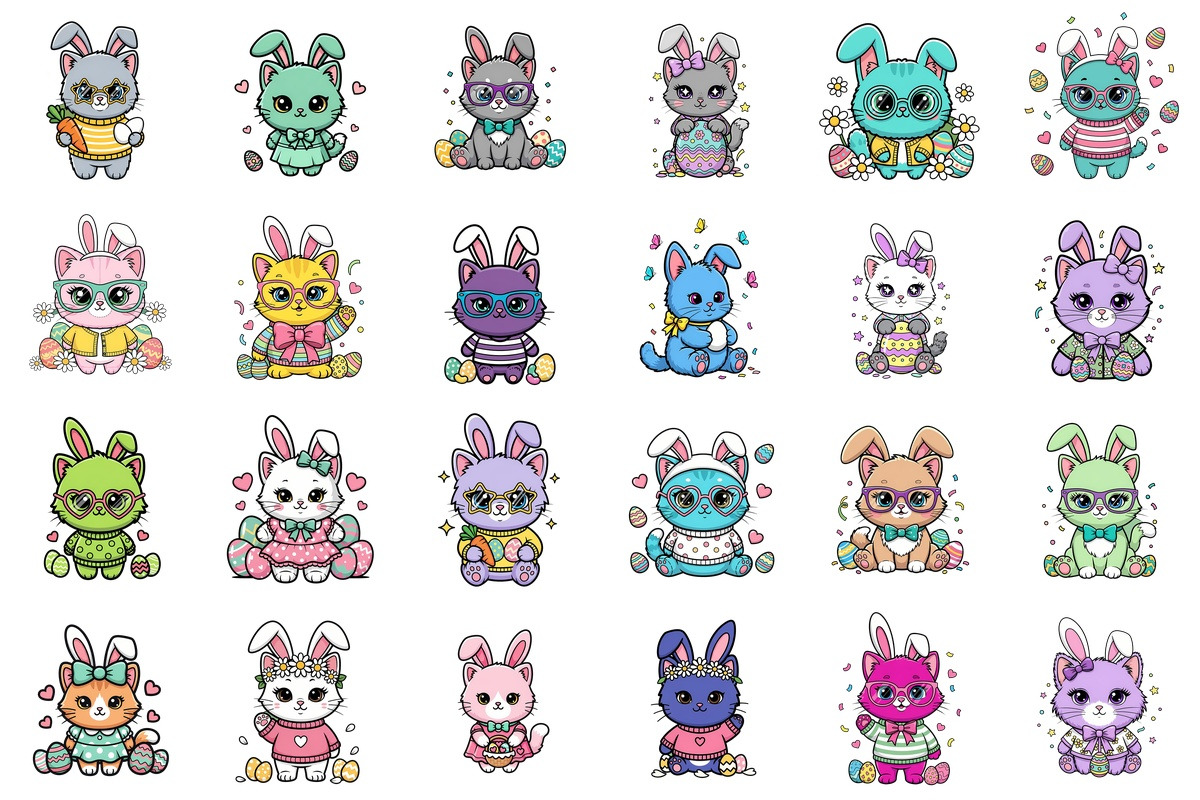 100 Kawaii Easter Cat Clipart Bundle, an Object Graphic by XPERTDESIGNER (Photo 5 of 6)
