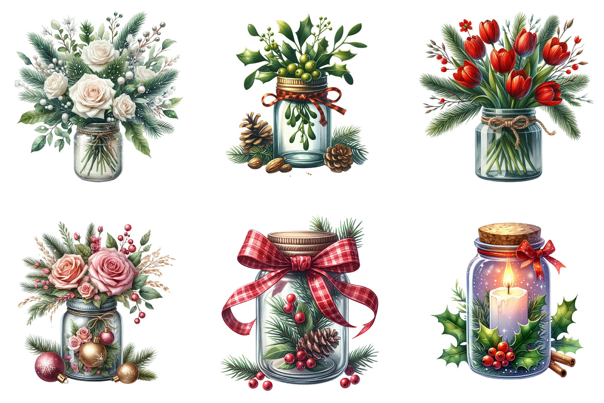 Christmas Flowers in Jar Clipart, an Illustration by DreamArtGraphic (Photo 2 of 5)