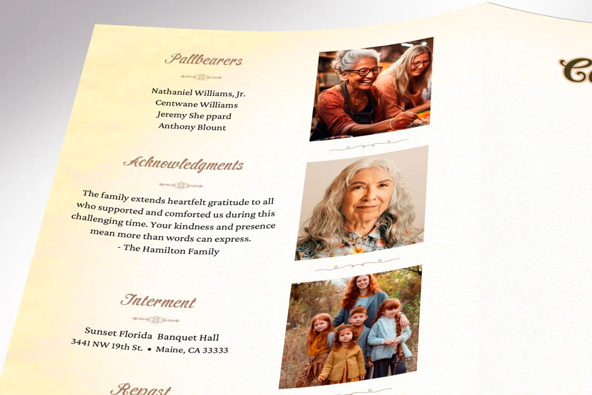 Golden Victorian Funeral Program, a Brochure Template by Four C Graphic (Photo 5 of 5)