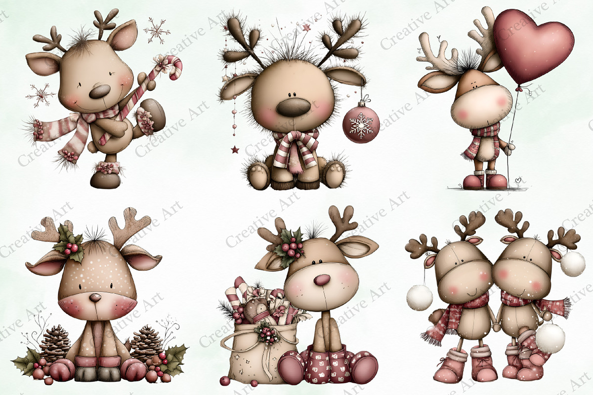 Watercolor Christmas Reindeer Bundle, an Illustration by Creative Art (Photo 3 of 9)
