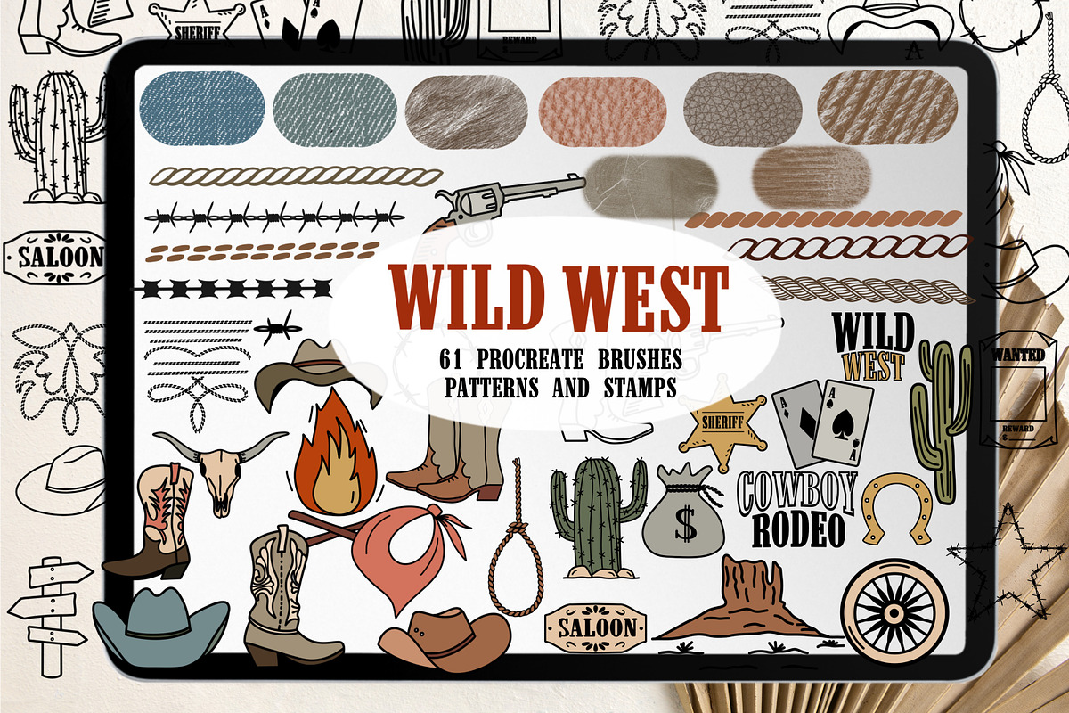 Wild West Procreate Brushes Stamps, a Brush Add-On by Brush Lab (Photo 1 of 9)